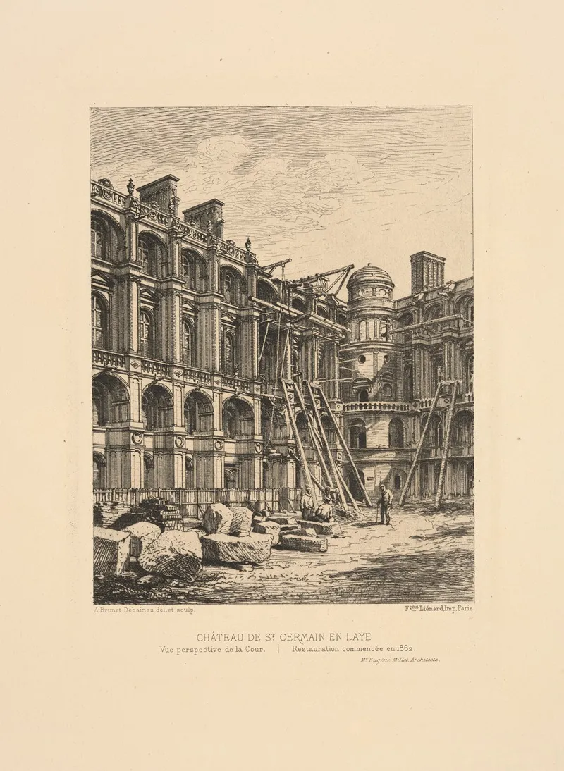 Chateau De St Germain En Laye Perspective View Of The Court Restoration Began In 1862 Wall Art by Alfred Brunet-Debaines - High-Resolution Digital Print