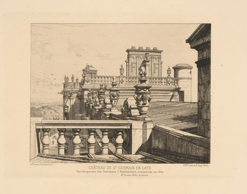 Chateau De St Germain En Laye Perspective View Of The Terraces Restoration Began In 1862 Wall Art by Alfred Brunet-Debaines - High-Resolution Digital Print