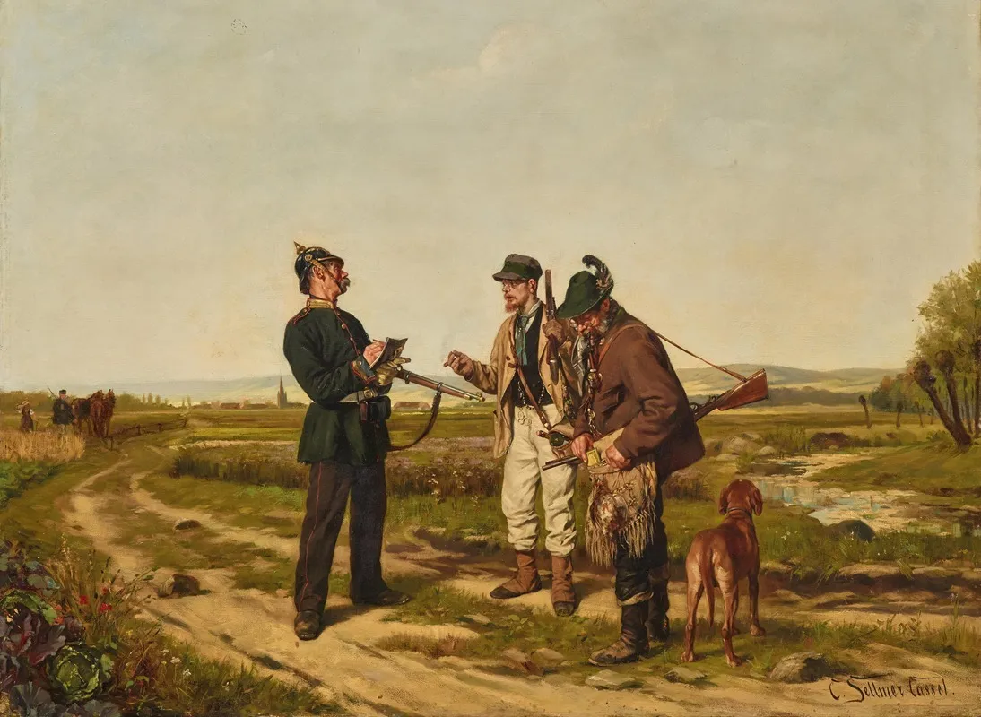 Checking The Hunting Permit Wall Art by Carl Sellmer - High-Resolution Digital Print