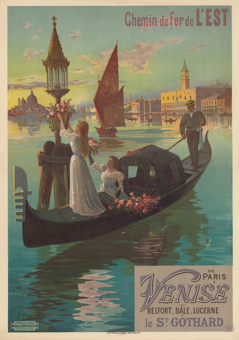 Chemin De Fer De Lest De Paris A Venise Par Belfort Bale Lucerne Et Le St Gothard Wall Art by Frederic Hugo d’Alési - High-Resolution Digital Print