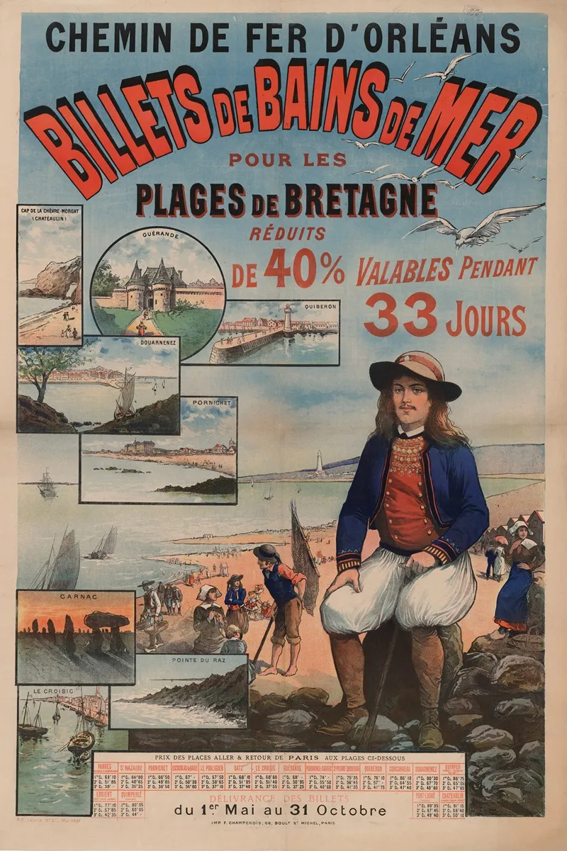 Chemin De Fer Dorleans Billets De Bains De Mer Pour Les Plages De Bretagne 3 Wall Art by Imp. F. Champenois - High-Resolution Digital Print