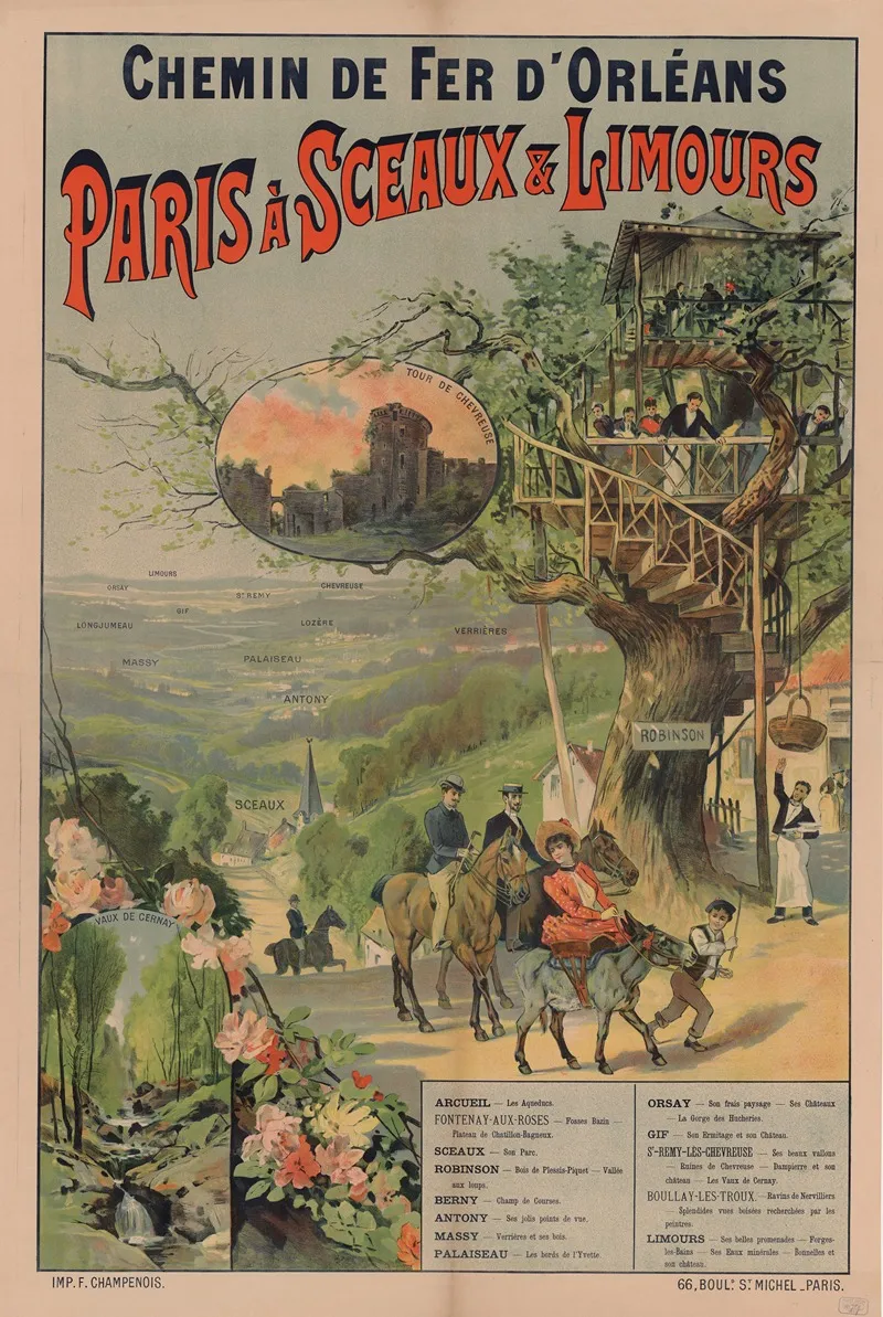 Chemin De Fer Dorleans Paris A Sceaux Limours Tour De Chevreuse Robinson Vaux De Cernay Wall Art by Imp. F. Champenois - High-Resolution Digital Print