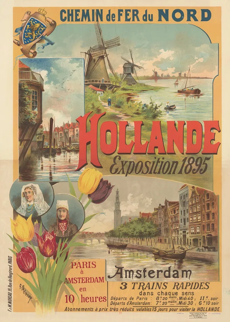 Chemin De Fer Du Nord Hollande Exposition 1895 Paris A Amsterdam En 10 Heures