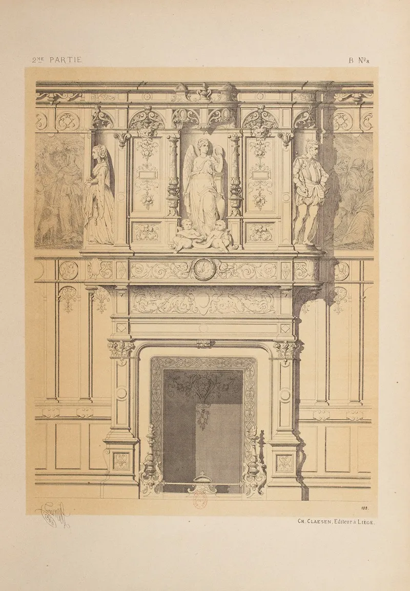 Cheminee Fragments Historiques De La Renaissance Wall Art by Michel Liénard - High-Resolution Digital Print