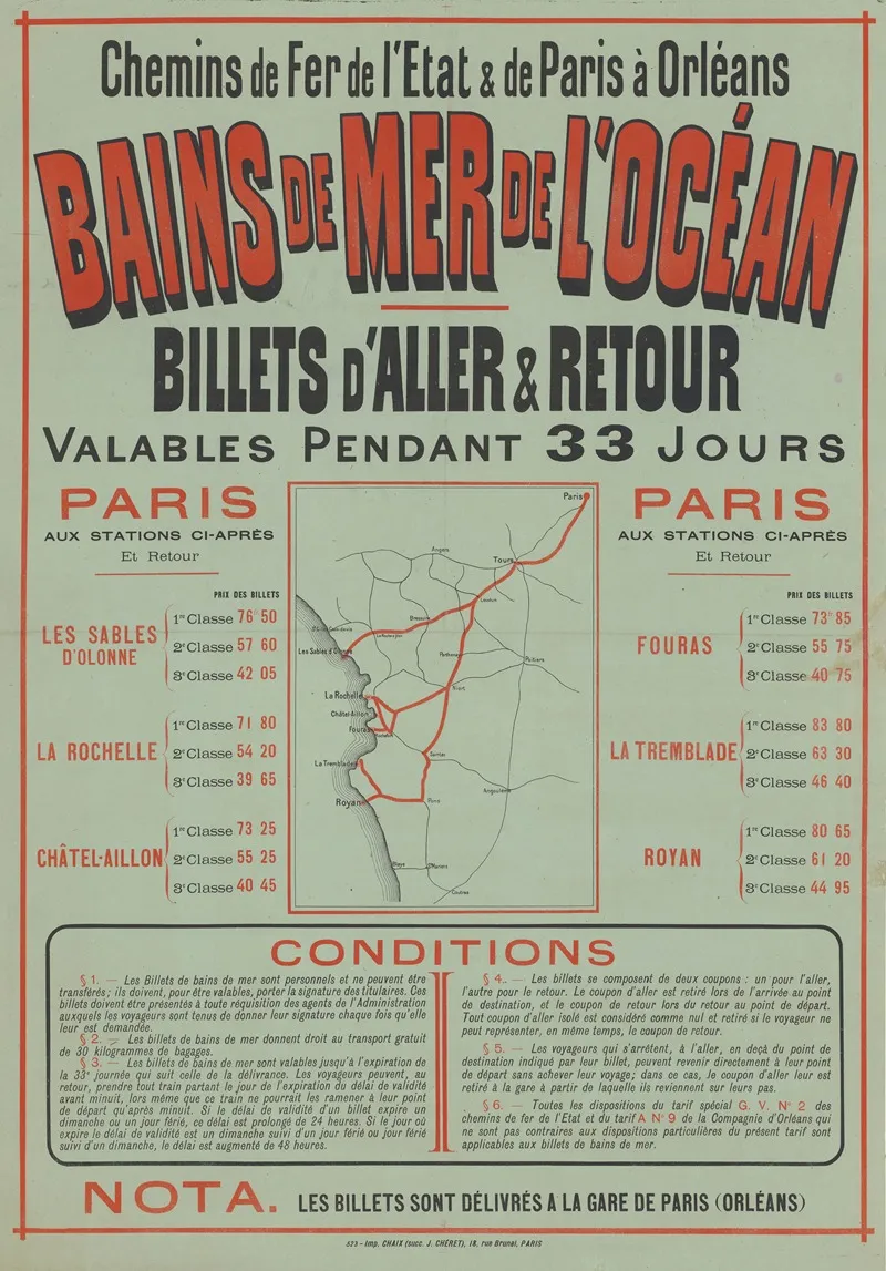 Chemins De Fer De Letat De Paris A Orleans Bains De Mer De Locean Wall Art by Imp. Chaix - High-Resolution Digital Print