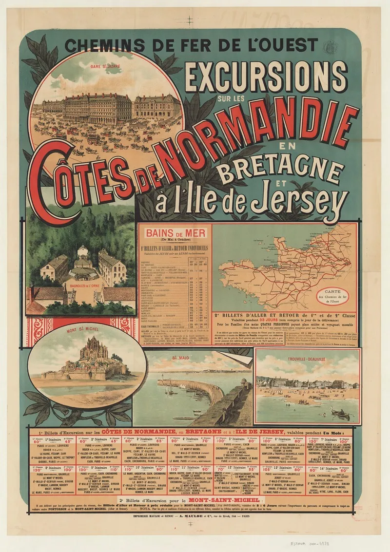 Chemins De Fer De Louest Excursions Sur Les Cotes De Normandie Wall Art by Imp. Maulde et Renou - High-Resolution Digital Print