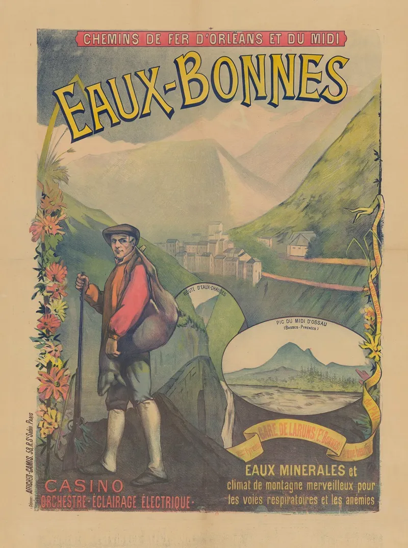 Chemins De Fer Dorleans Et Du Midi Eaux Bonnes Eaux Minerales Et Climat De Montagne Casino 2 Wall Art by Imp. Camis - High-Resolution Digital Print