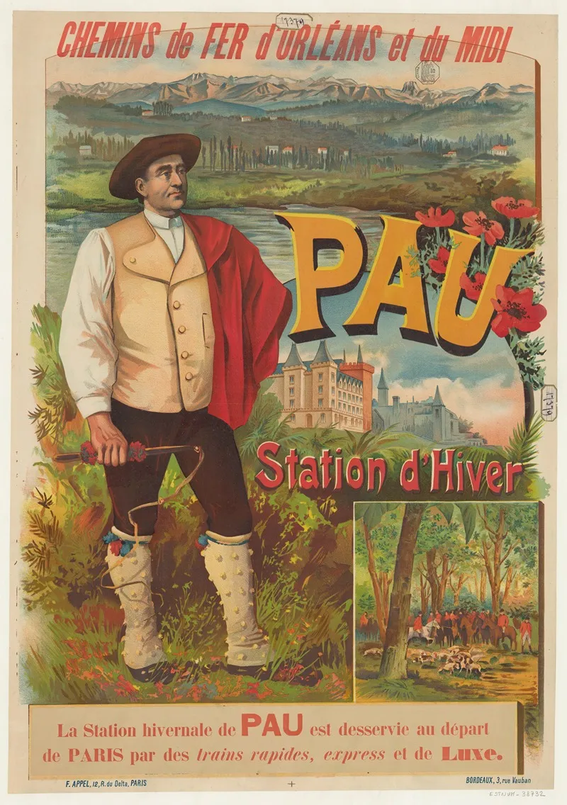 Chemins De Fer Dorleans Et Du Midi Pau Station Dhiver Wall Art by Lith. F. Appel - High-Resolution Digital Print