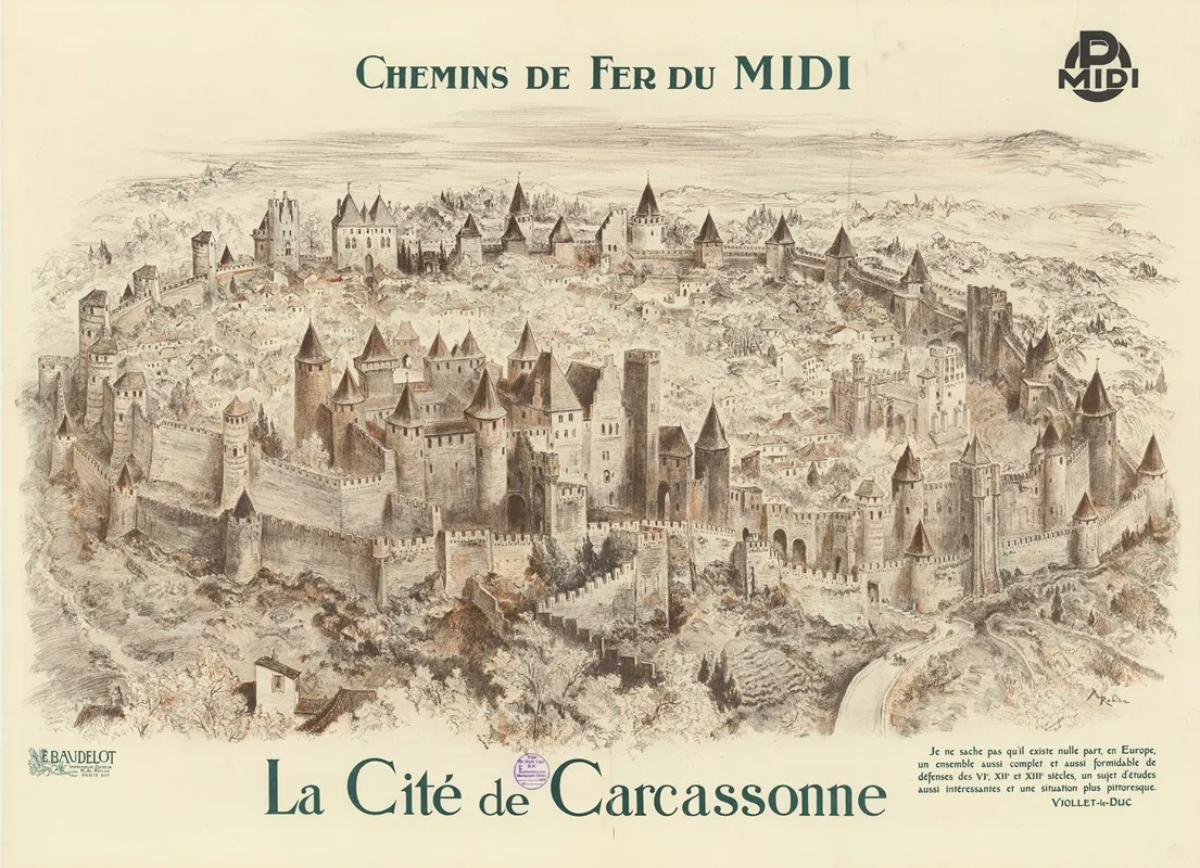 Chemins De Fer Du Midi La Cite De Carcassonne Wall Art by Albert Robida - High-Resolution Digital Print