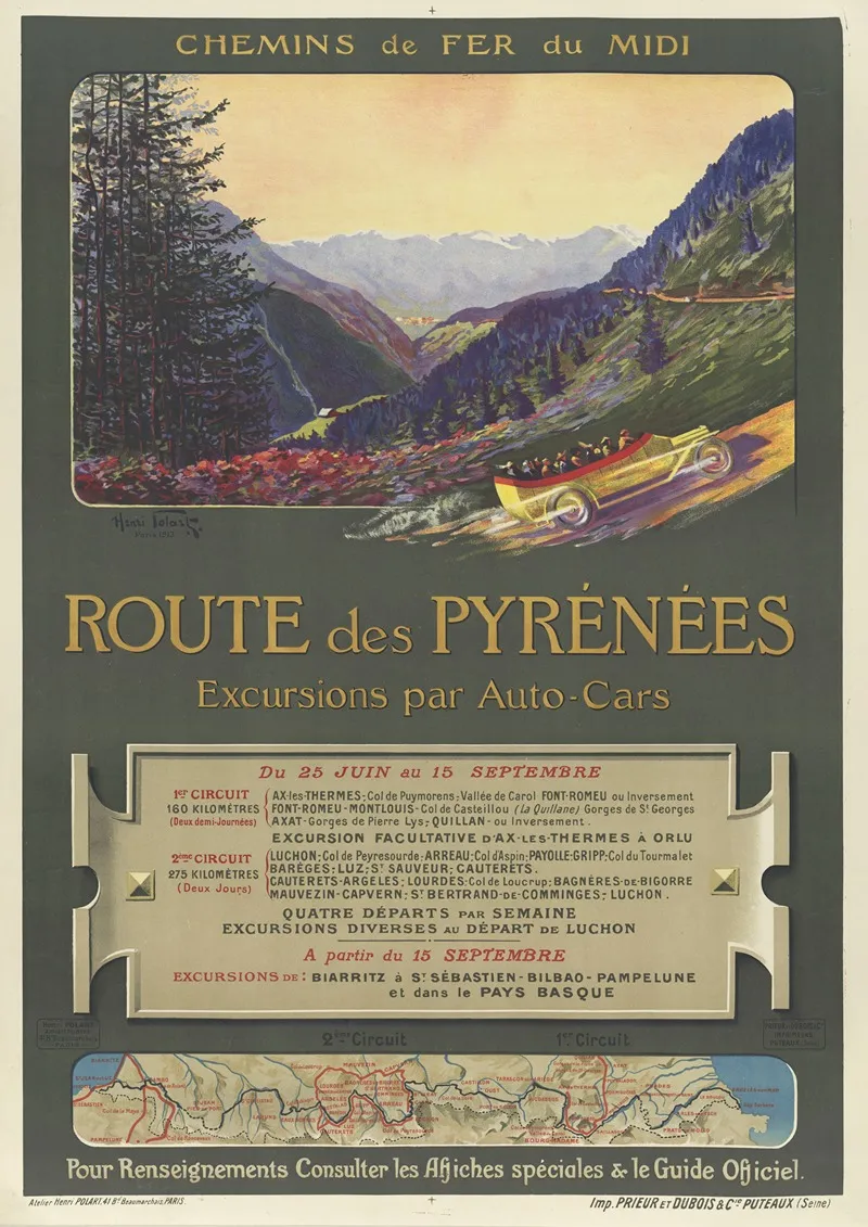 Chemins De Fer Du Midi Route Des Pyrenees Excursions Par Auto Cars Wall Art by Henri Polart - High-Resolution Digital Print