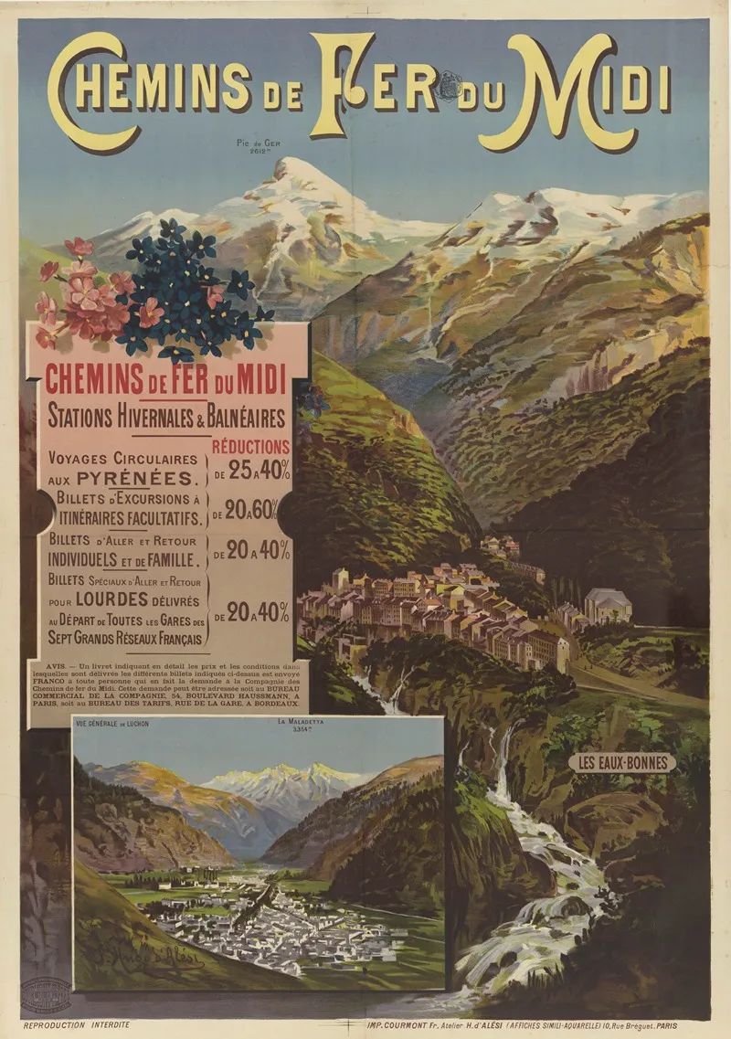 Chemins De Fer Du Midi Stations Hivernales Et Balneaires Les Eaux Bonnes Luchon Wall Art by Frederic Hugo d’Alési - High-Resolution Digital Print