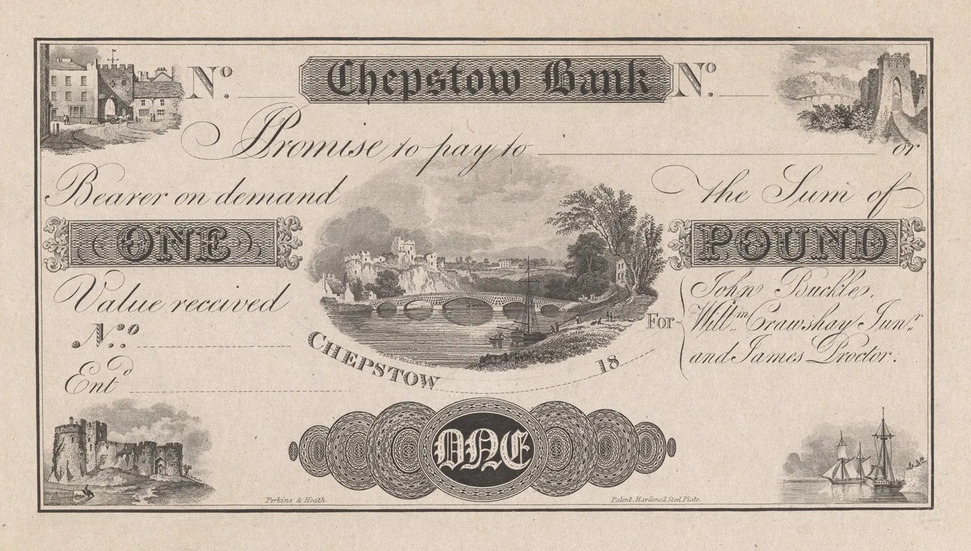 Chepstow Bank One Pound Note Wall Art by Perkins &amp; Heath - High-Resolution Digital Print