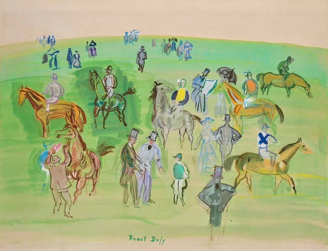 Chevaux Et Jockeys Sur La Pelouse Wall Art by Raoul Dufy - High-Resolution Digital Print