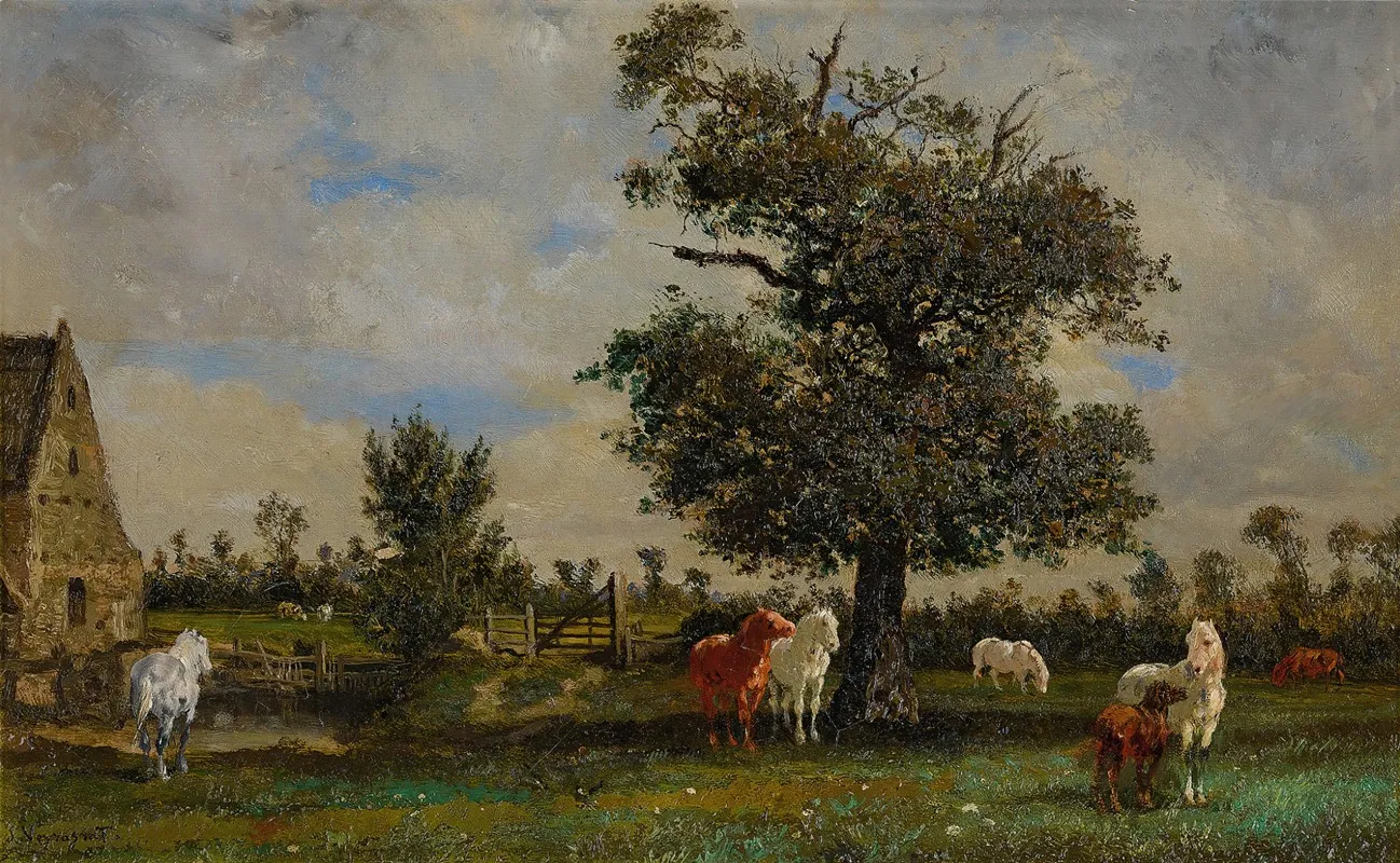 Chevaux Sous Un Pommier Wall Art by Jules-Jacques Veyrassat - High-Resolution Digital Print