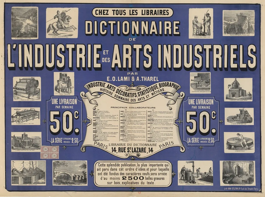 Chez Tous Les Libraires Dictionnaire De Lindustrie Et Des Arts Industriels Par E O Lami A Tharel Wall Art by Lith. Van Geleyn - High-Resolution Digital Print