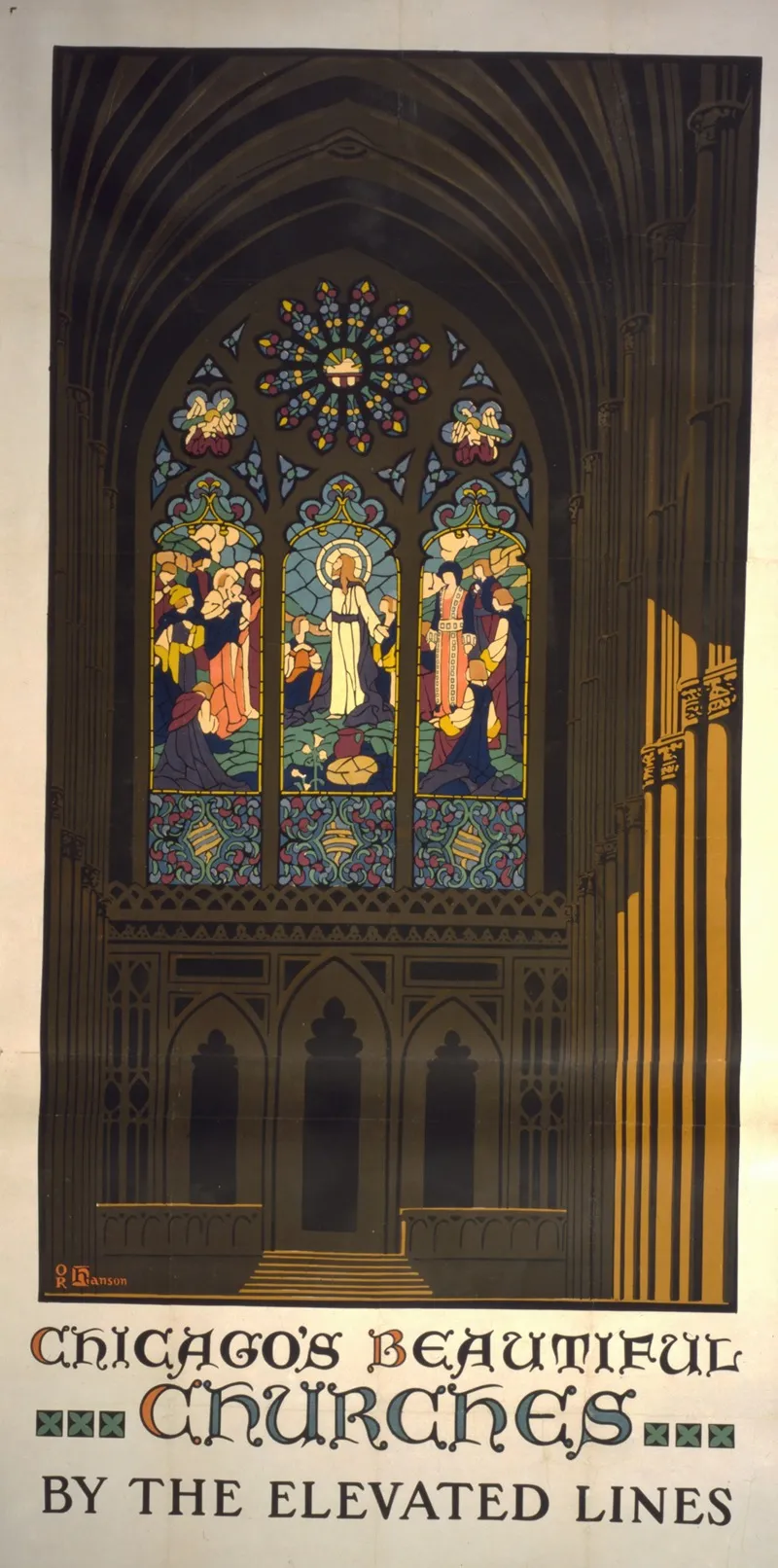 Chicagos Beautiful Churches By The Elevated Lines Wall Art by Oscar Rabe Hanson - High-Resolution Digital Print