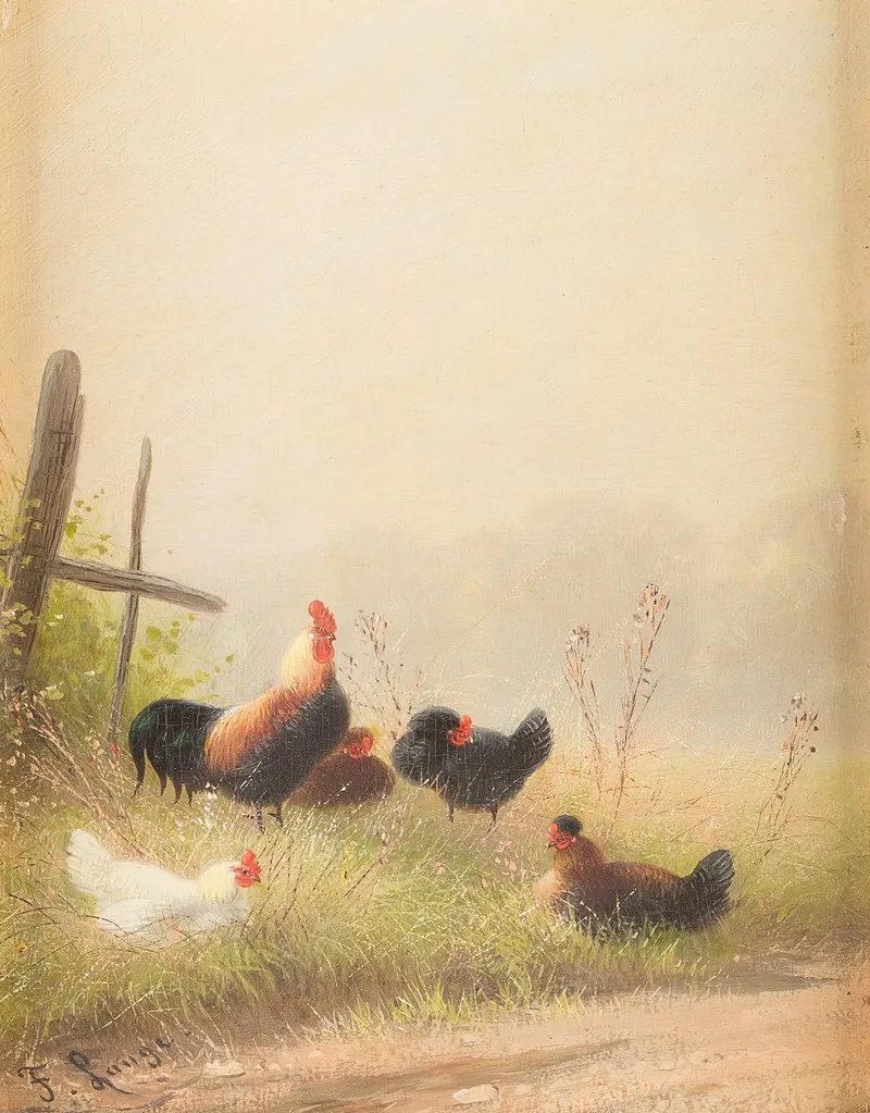 Chicken By The Roadside Wall Art by Fritz Lange - High-Resolution Digital Print