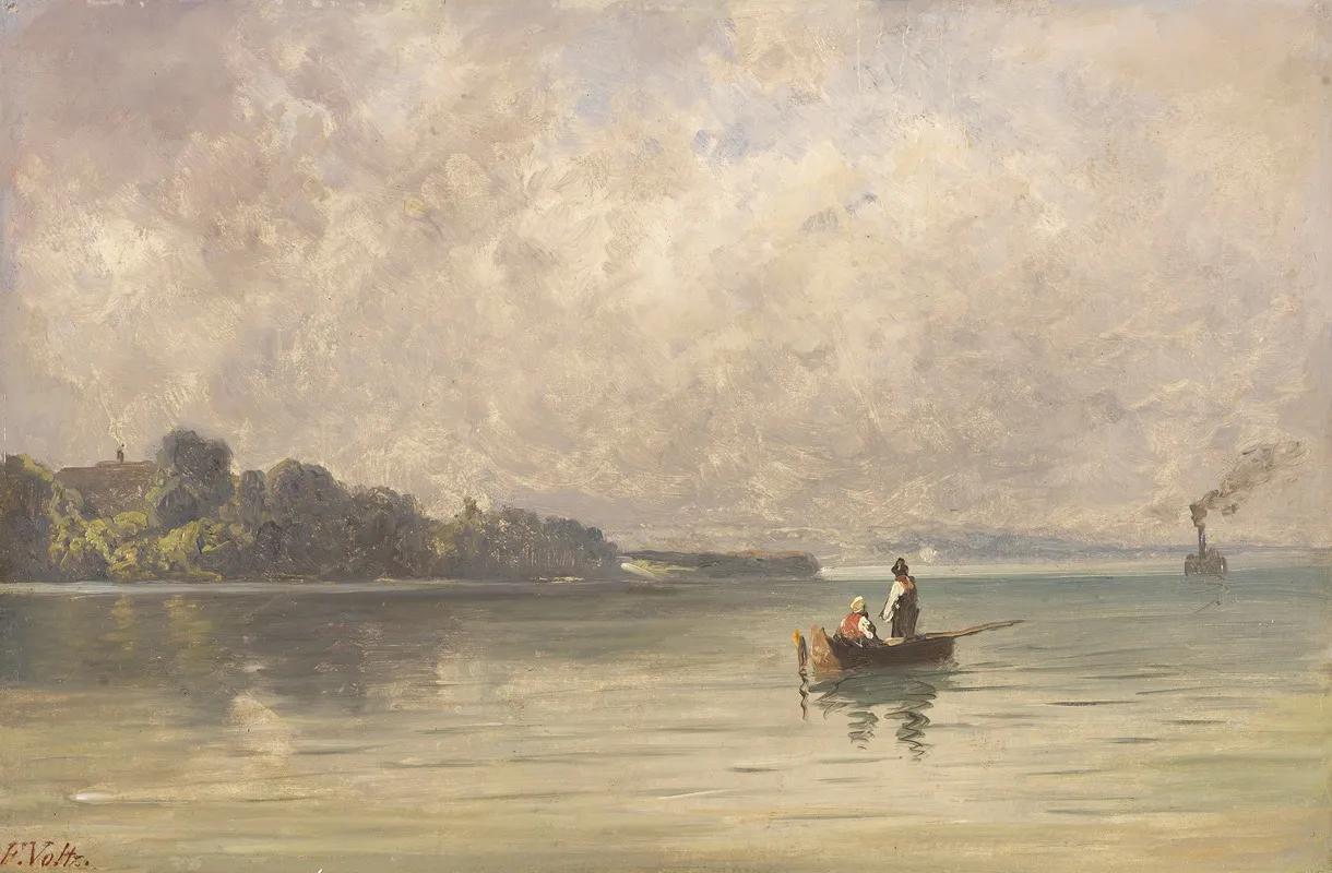Chiemsee Mit Fischerboot Und Dampfer Wall Art by Friedrich Voltz - High-Resolution Digital Print