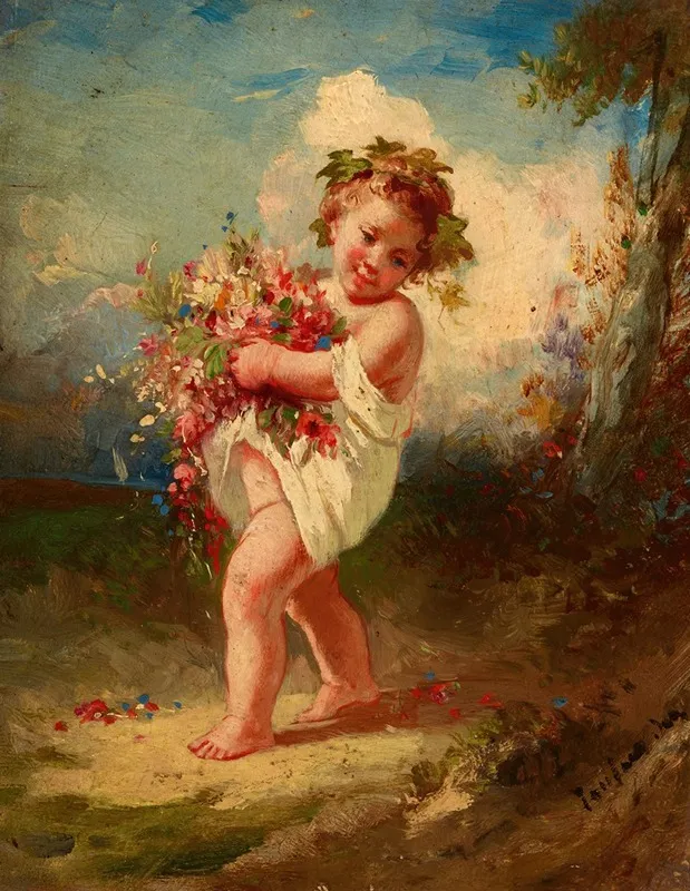 Child Carrying Flowers Wall Art by François-Louis Lanfant De Metz - High-Resolution Digital Print