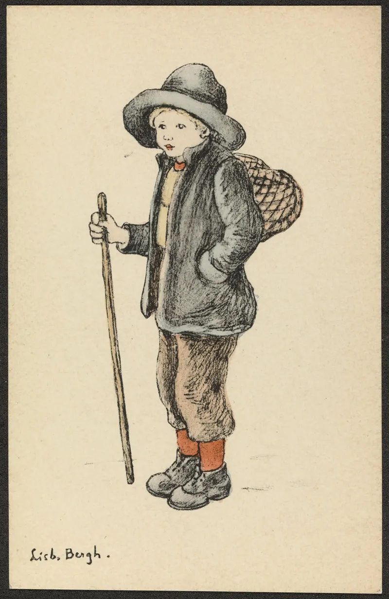 Child Holding A Walking Stick Wall Art by Lisbeth Bergh - High-Resolution Digital Print