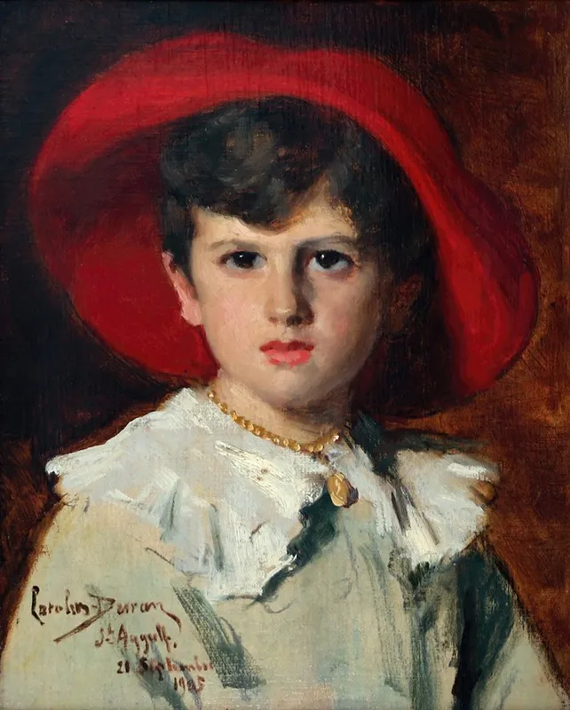 Child In A Red Hat Michel Feydeau Son Of Georges Wall Art by Carolus-Duran - High-Resolution Digital Print