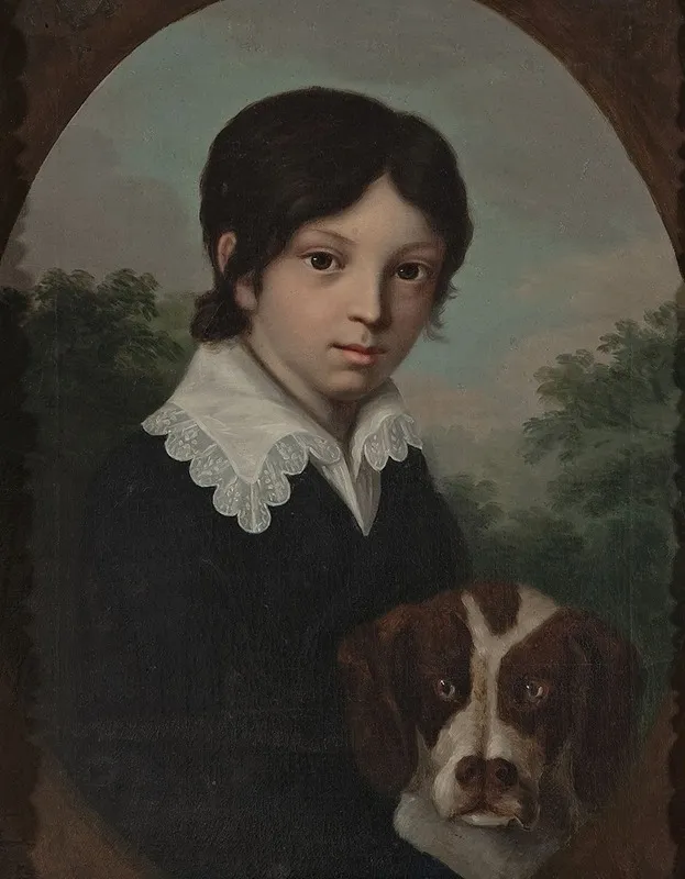 Childhood Portrait Of Oles Walicki 1805 1831 With A Dog Wall Art by Józef Sonntag - High-Resolution Digital Print
