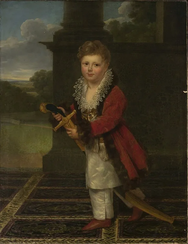 Childhood Portrait Of Zygmunt Krasinski 1812 1859 In The Polish Costume With His Fathers Sword Wall Art by Henri-François Riesener - High-Resolution Digital Print