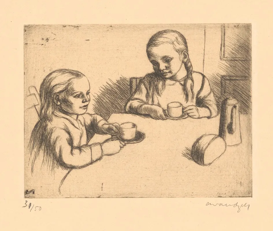 Children At Breakfast 2 Wall Art by Albert Van Dyck - High-Resolution Digital Print