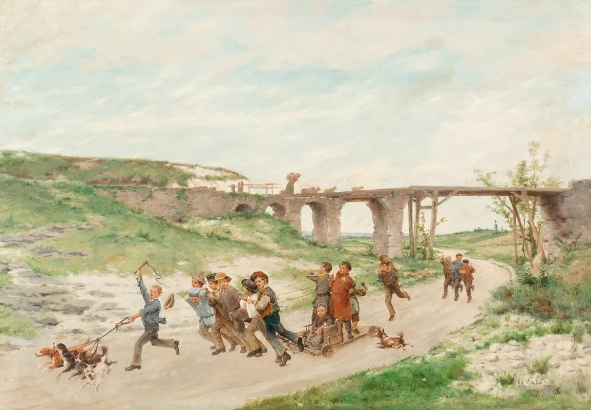 Children At Play 5 Wall Art by Antoine Edouard Joseph Moulinet - High-Resolution Digital Print