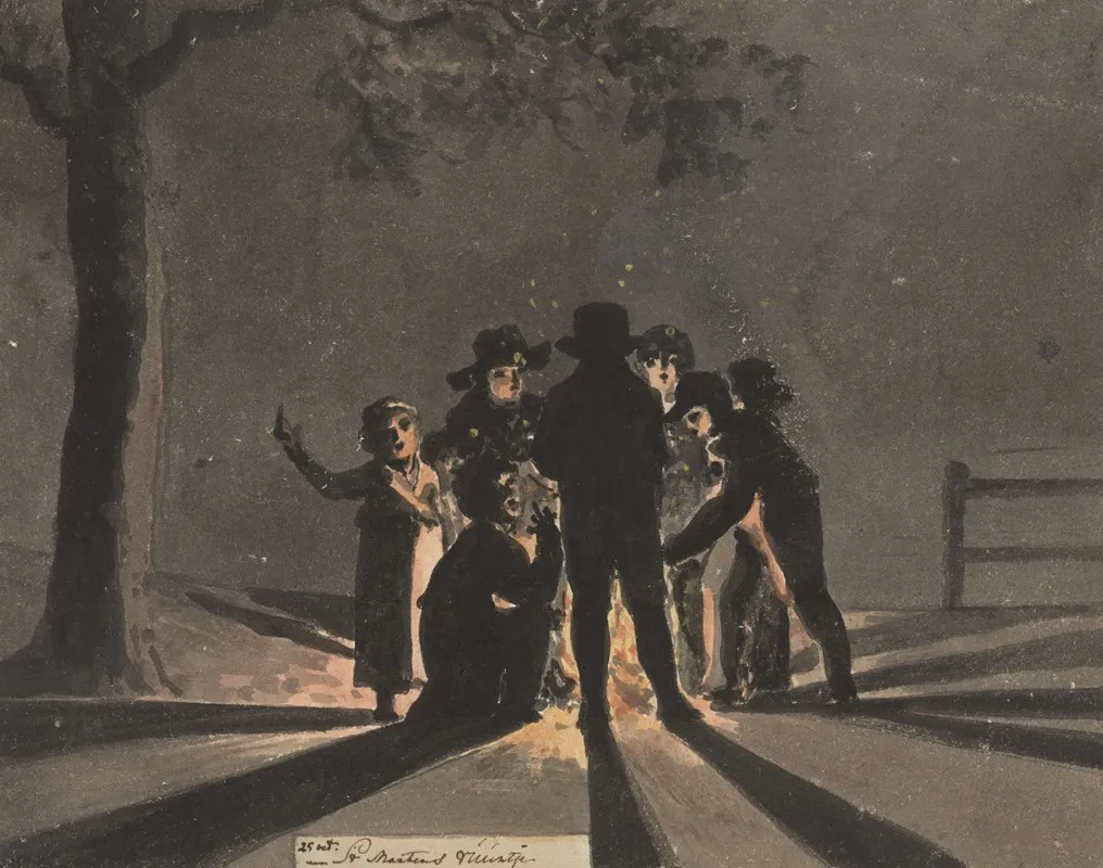 Children Clustered Around A Saint Martins Bonfire