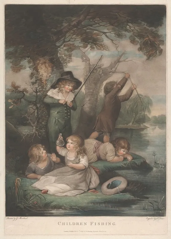 Children Fishing Wall Art by George Morland - High-Resolution Digital Print