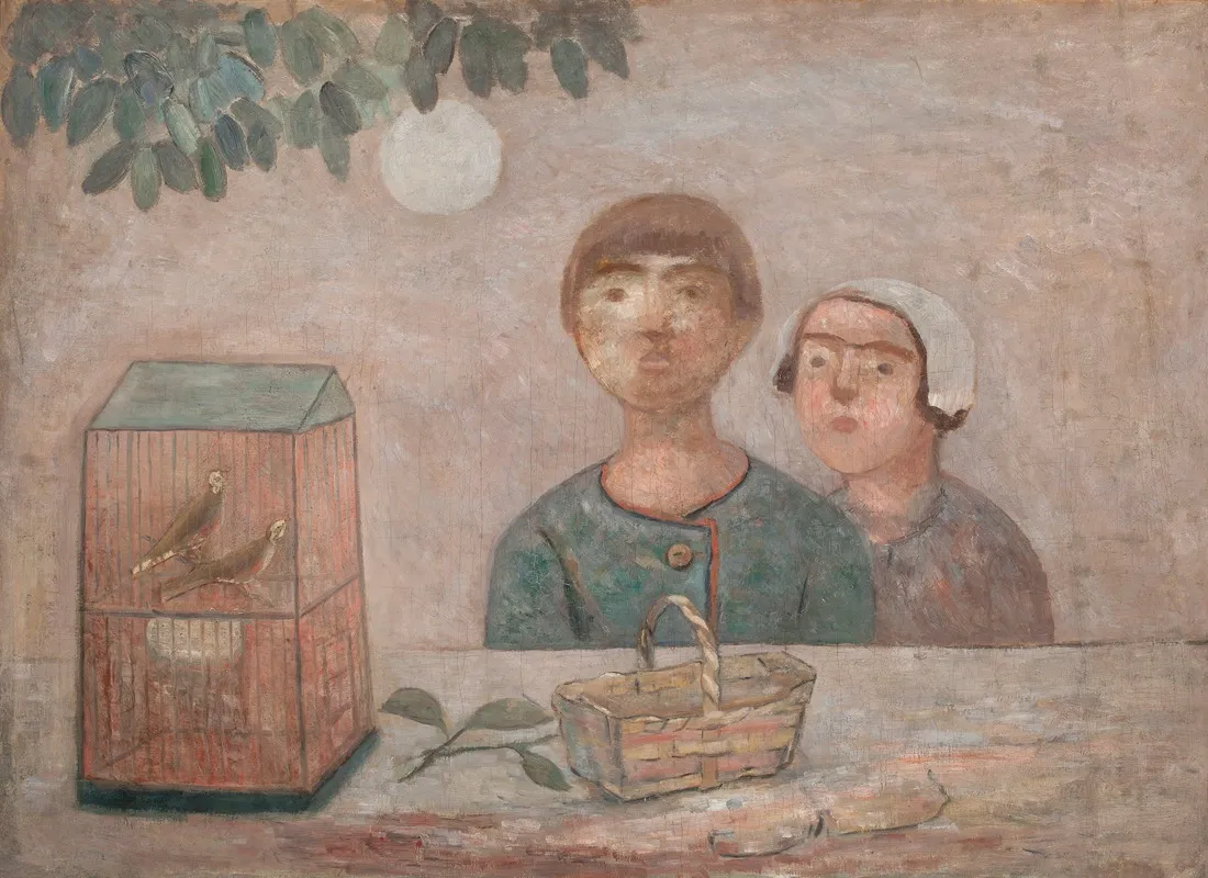 Children In Front Of A Cage With Little Birds Wall Art by Tadeusz Makowski - High-Resolution Digital Print