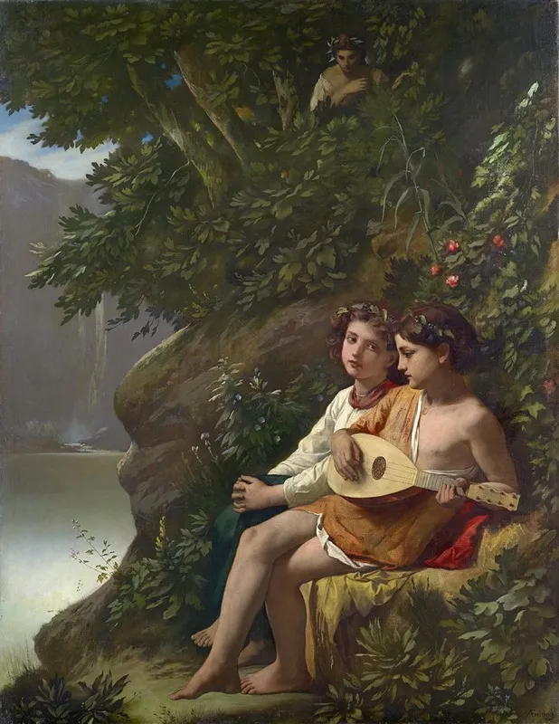 Children Making Music Overheard By A Nymph Wall Art by Anselm Feuerbach - High-Resolution Digital Print