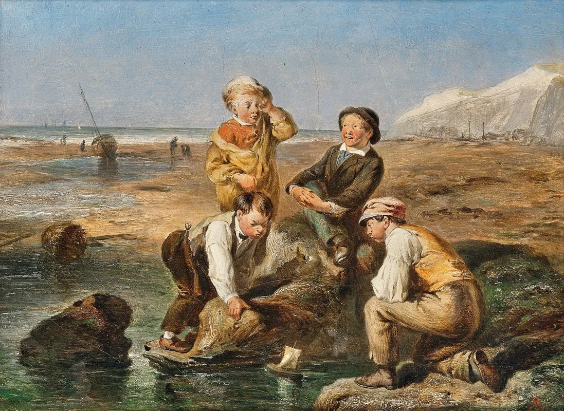 Children On The Beach 3 Wall Art by Charles Thomas Bale - High-Resolution Digital Print