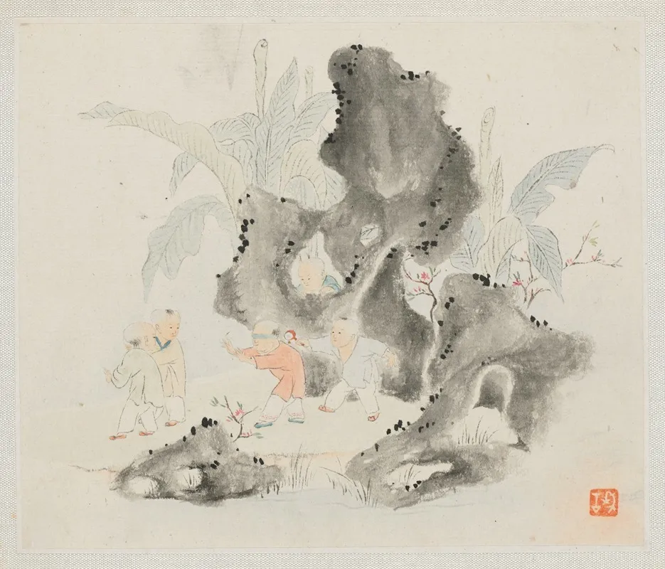 Children Play In A Rocky Grove Wall Art by Hua Yan - High-Resolution Digital Print