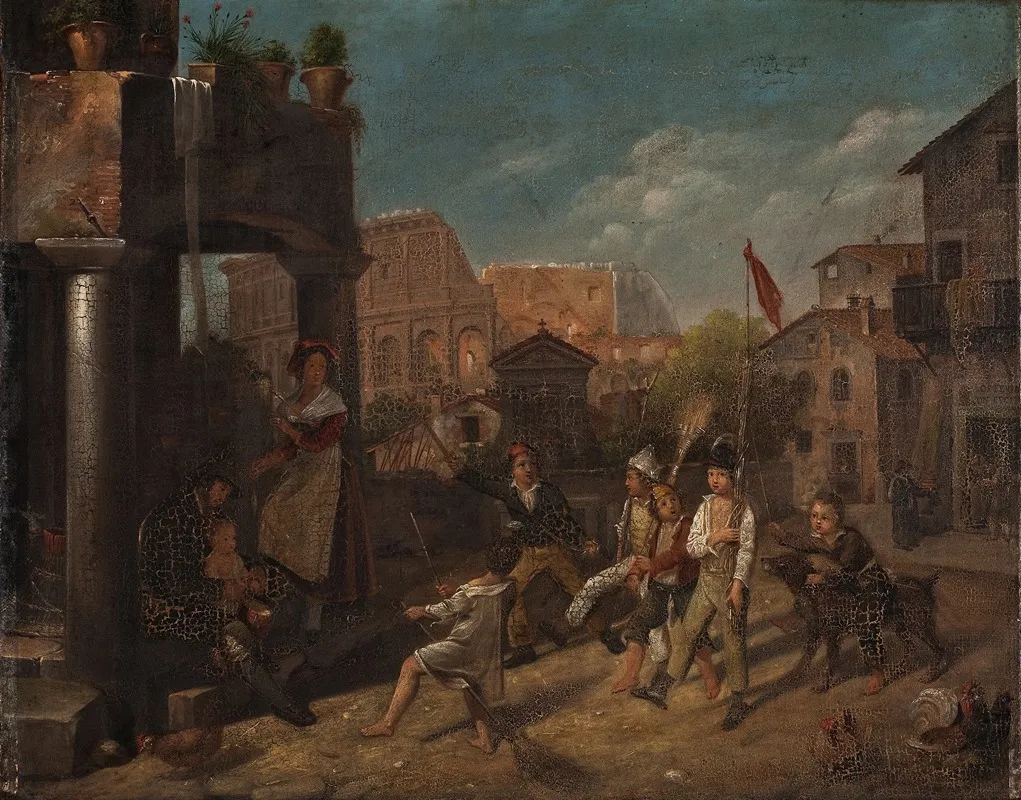 Children Playing In A Roman Street Wall Art by Francesco Diofebi - High-Resolution Digital Print