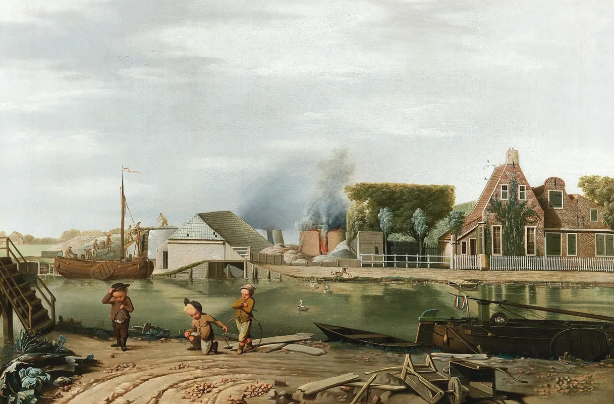 Children Playing On The Bank Of A Channel Wall Art by Karel La Fargue - High-Resolution Digital Print