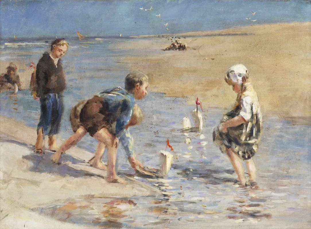 Children Playing On The Beach 2 Wall Art by Bernard Blommers - High-Resolution Digital Print