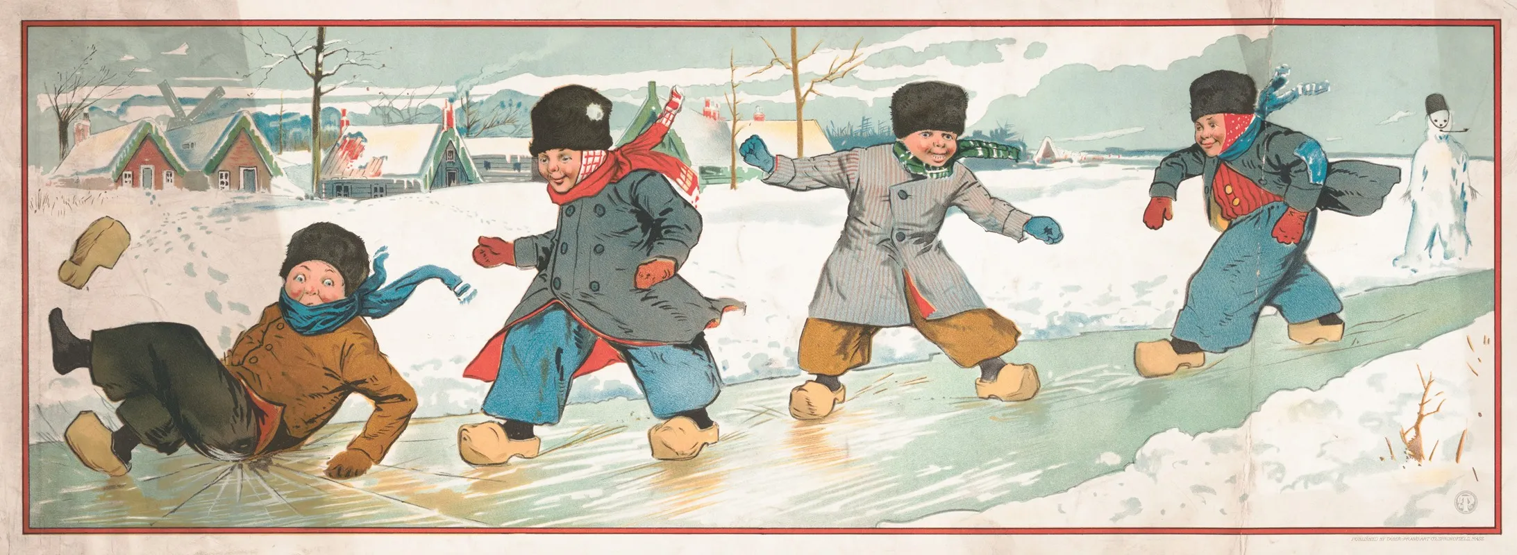 Children Playing On The Ice During Winter Wall Art by Taber Prang Art Co. - High-Resolution Digital Print