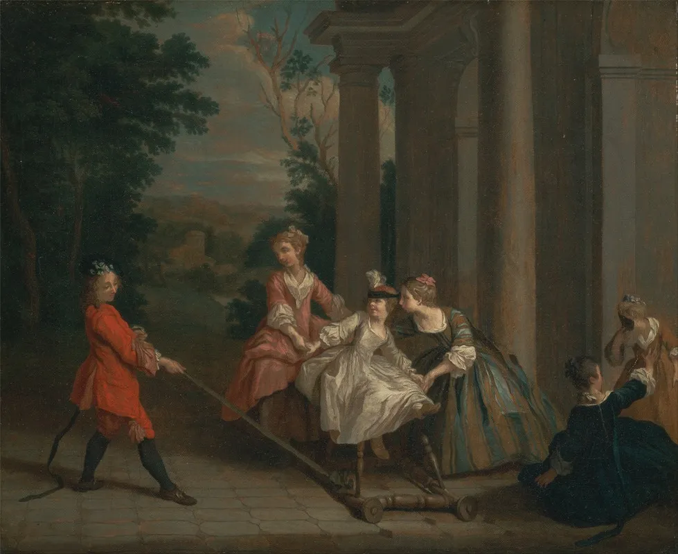Children Playing With A Hobby Horse Wall Art by Joseph Francis Nollekens - High-Resolution Digital Print