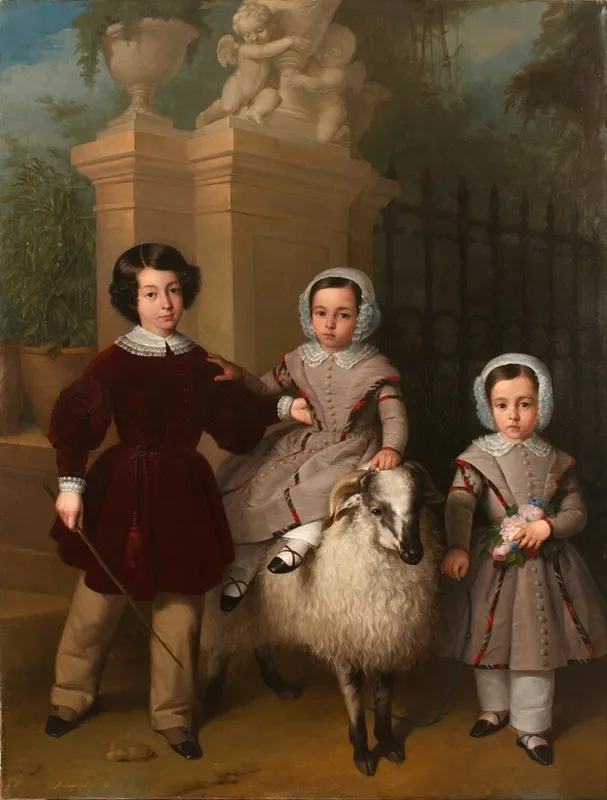 Children Playing With A Ram Wall Art by Antonio María Esquivel - High-Resolution Digital Print