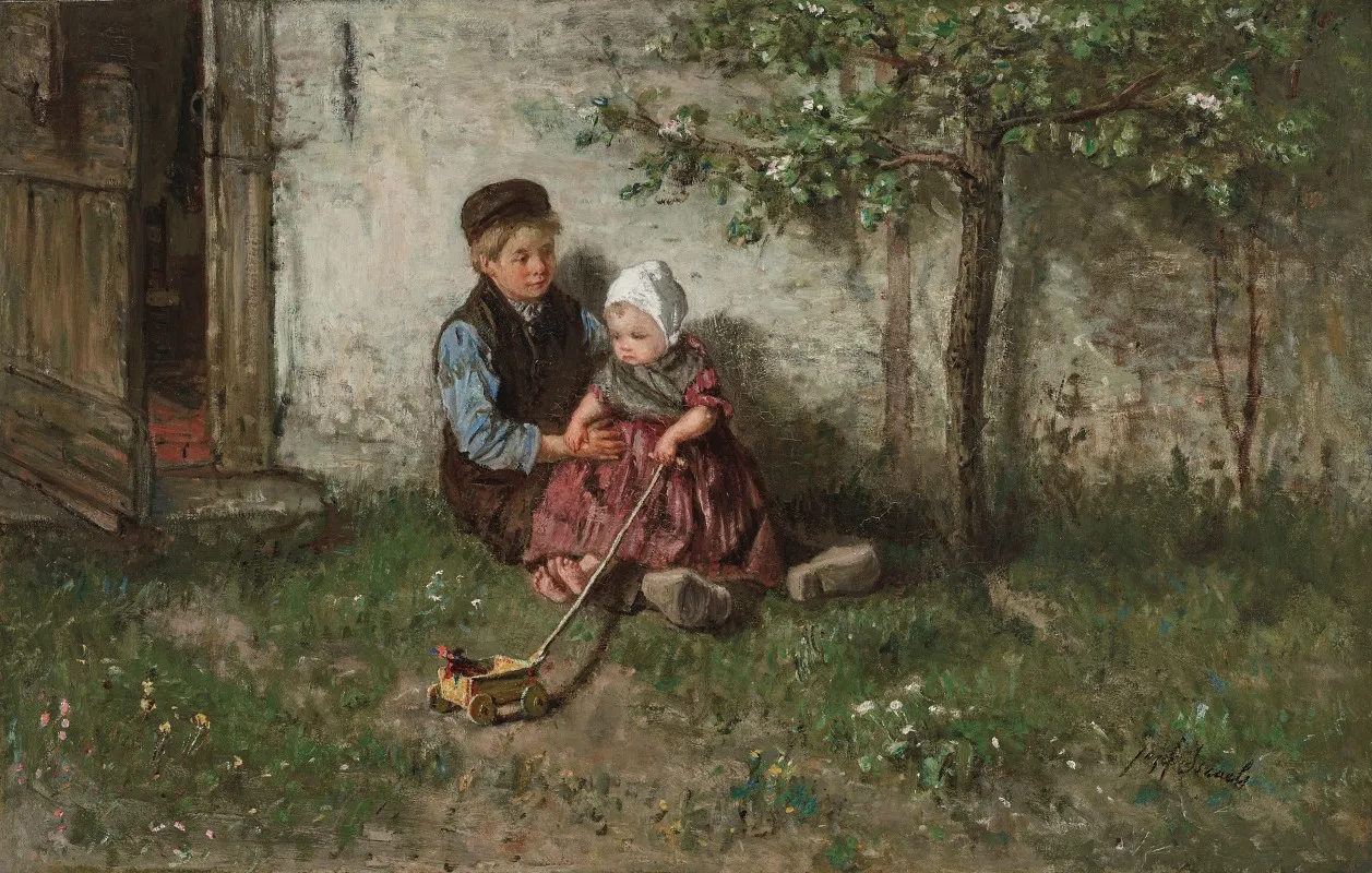 Children Playing With A Toy Wagon
