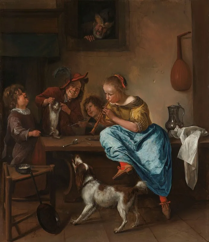Children Teaching A Cat To Dance Known As The Dancing Lesson