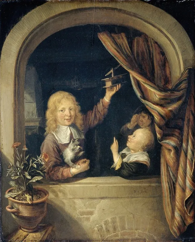 Children With A Mousetrap Wall Art by Domenicus van Tol - High-Resolution Digital Print