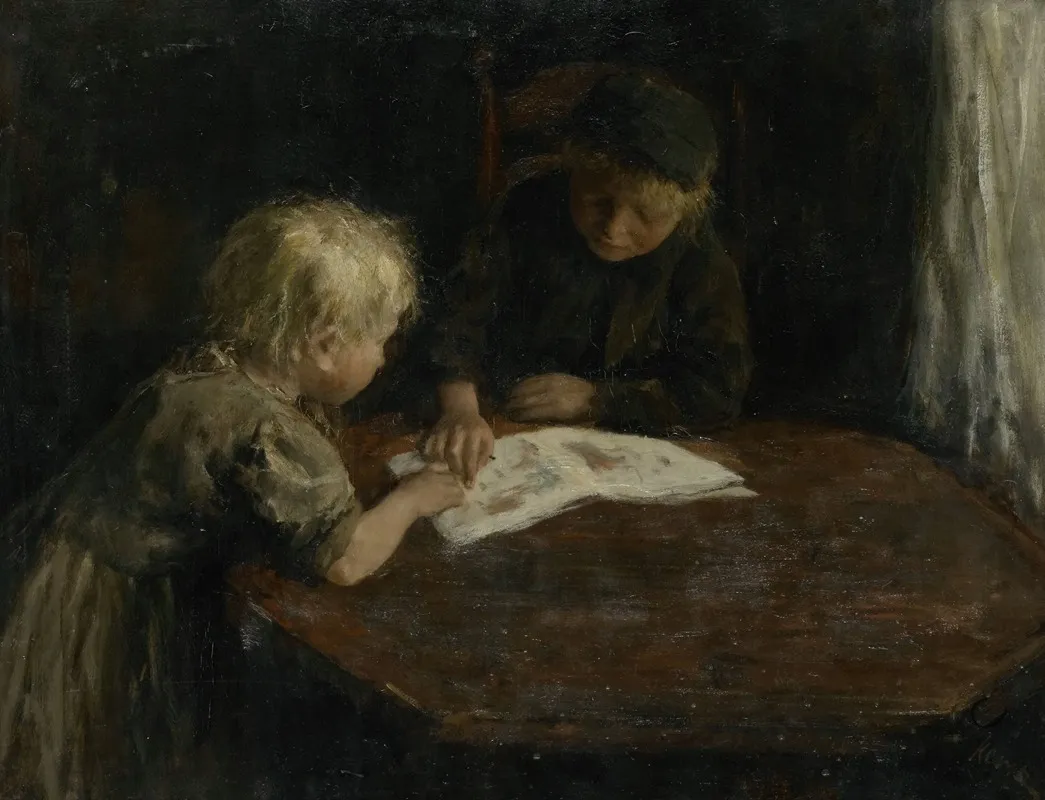 Children With A Picture Book Wall Art by Jacob Simon Hendrik Kever - High-Resolution Digital Print