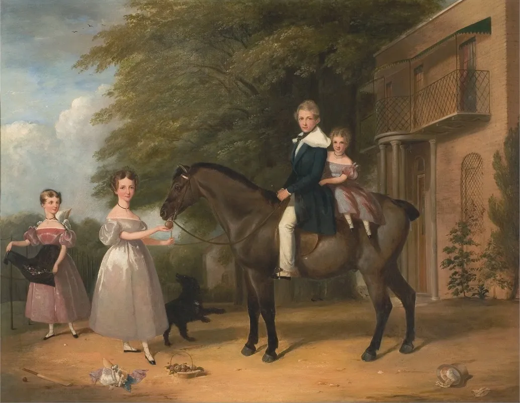 Children With Horse And Dog Wall Art by Henry Barraud - High-Resolution Digital Print