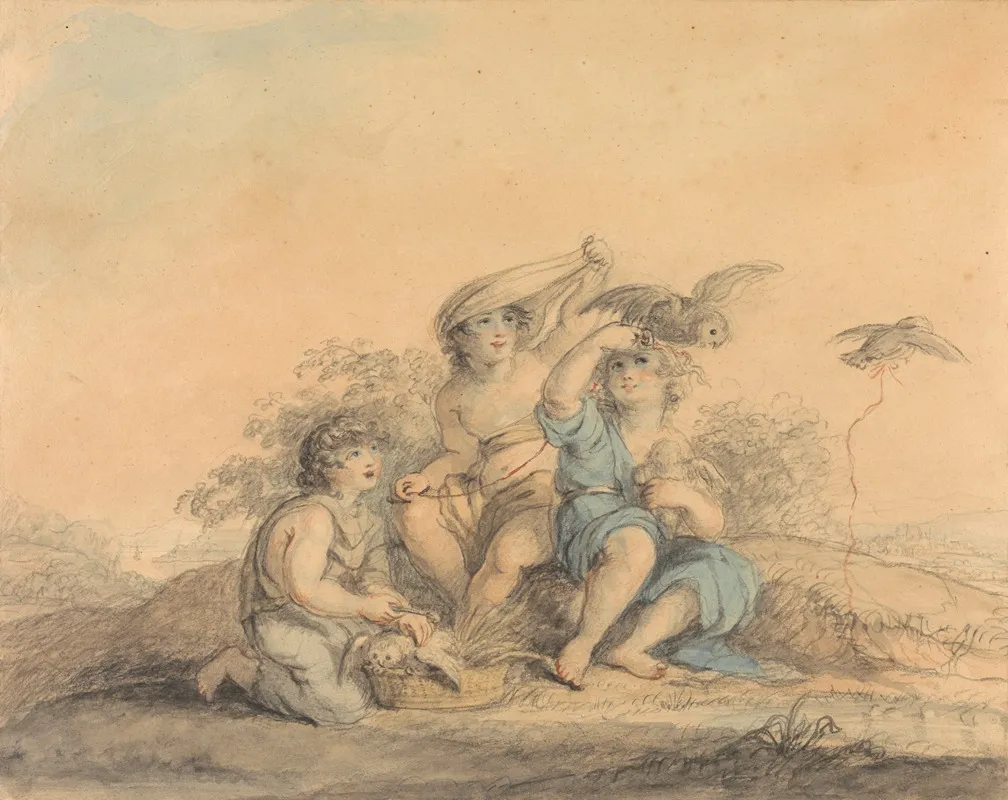 Children With Pet Owls Wall Art by Lady Diana Beauclerk - High-Resolution Digital Print