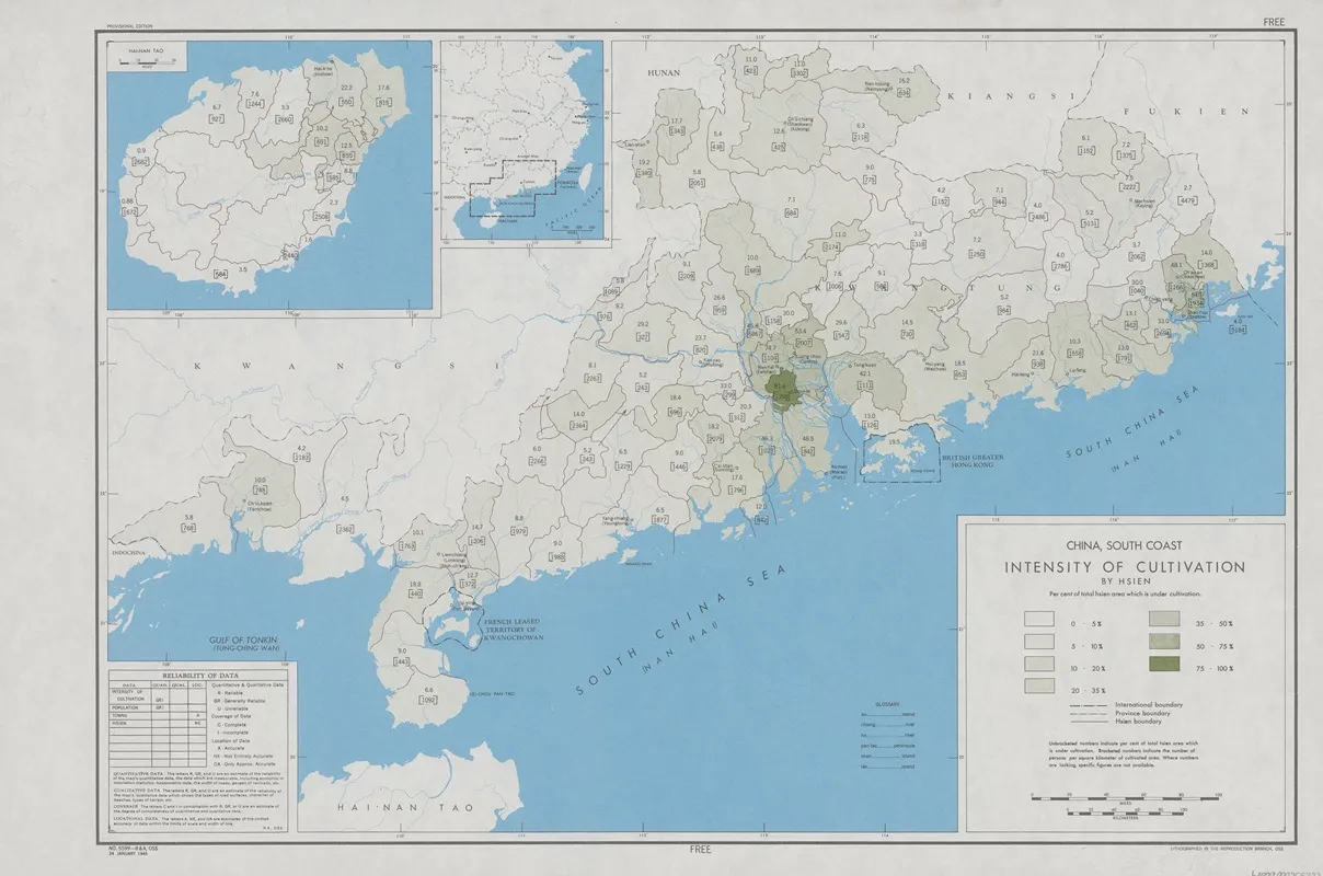 China South Coast Intensity Of Cultivation By Hsien Wall Art by Office of Strategic Services - High-Resolution Digital Print