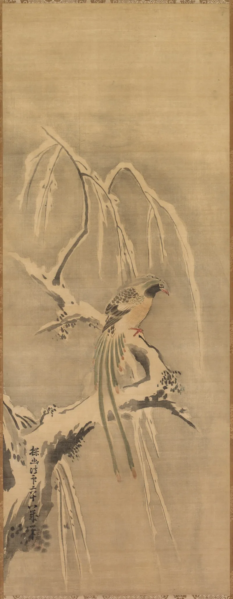 Chinese Bird On Snow Laden Branch