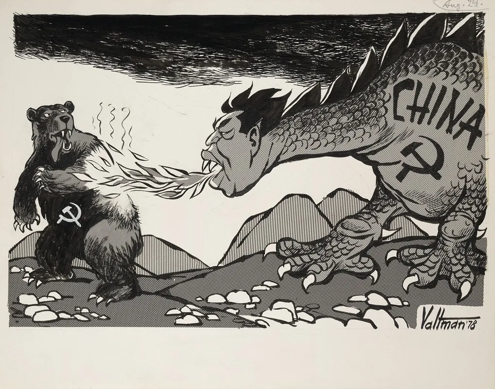 Chinese Dragon Breathing Fire On Soviet Bear